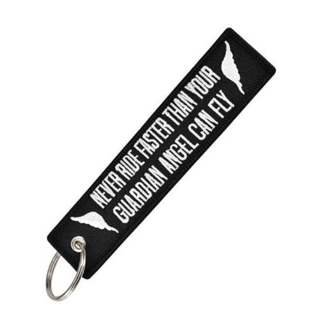 “Never Ride Faster than Your Guardian Angel Can Fly” Keychain